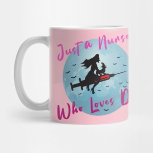 Halloween Nurse Flying With A Syringe In The Sky With Dog Mug